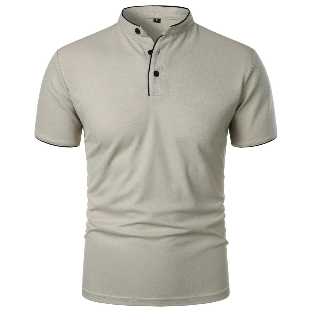 Men's Polo Shirt with Stand Collar and Short Sleeves 0