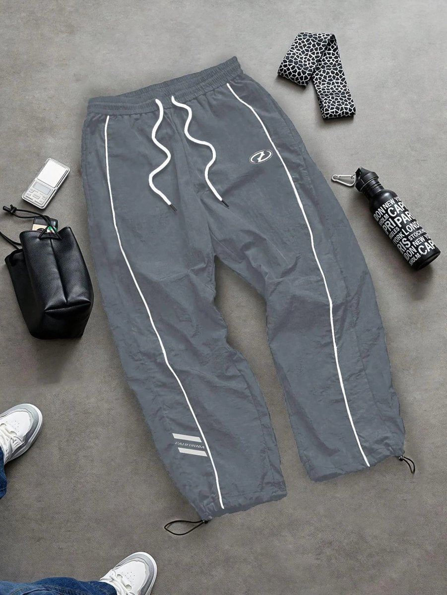 Men's Quick-Dry Joggers – Lightweight Striped Drawstring Streetwear Pants Dark Grey