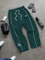 Men's Quick-Dry Joggers – Lightweight Striped Drawstring Streetwear Pants green