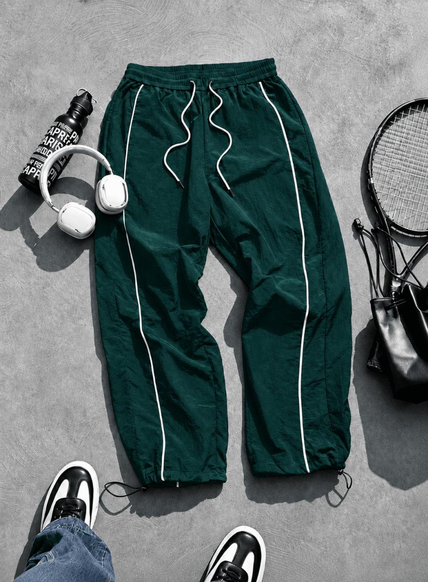 Men's Quick-Dry Joggers – Lightweight Striped Drawstring Streetwear Pants Green