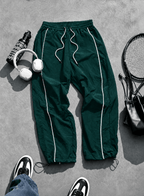 Men's Quick-Dry Joggers – Lightweight Striped Drawstring Streetwear Pants Green