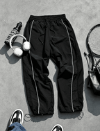 Men's Quick-Dry Joggers – Lightweight Striped Drawstring Streetwear Pants Black
