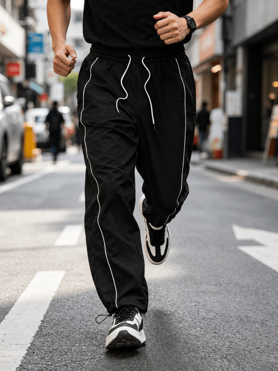 Men's Quick-Dry Joggers – Lightweight Striped Drawstring Streetwear Pants