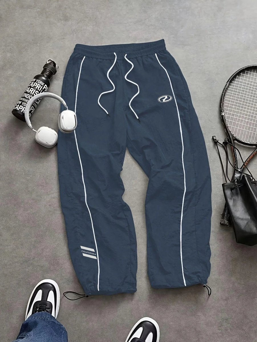 Men's Quick-Dry Joggers – Lightweight Striped Drawstring Streetwear Pants Haze blue