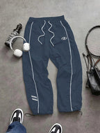 Men's Quick-Dry Joggers – Lightweight Striped Drawstring Streetwear Pants Haze blue