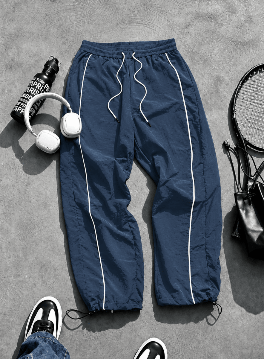 Men's Quick-Dry Joggers – Lightweight Striped Drawstring Streetwear Pants Haze blue