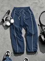 Men's Quick-Dry Joggers – Lightweight Striped Drawstring Streetwear Pants Haze blue