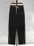 Men's Side Stripe Wide Leg Trousers – Loose Casual Summer Sports Pants Black