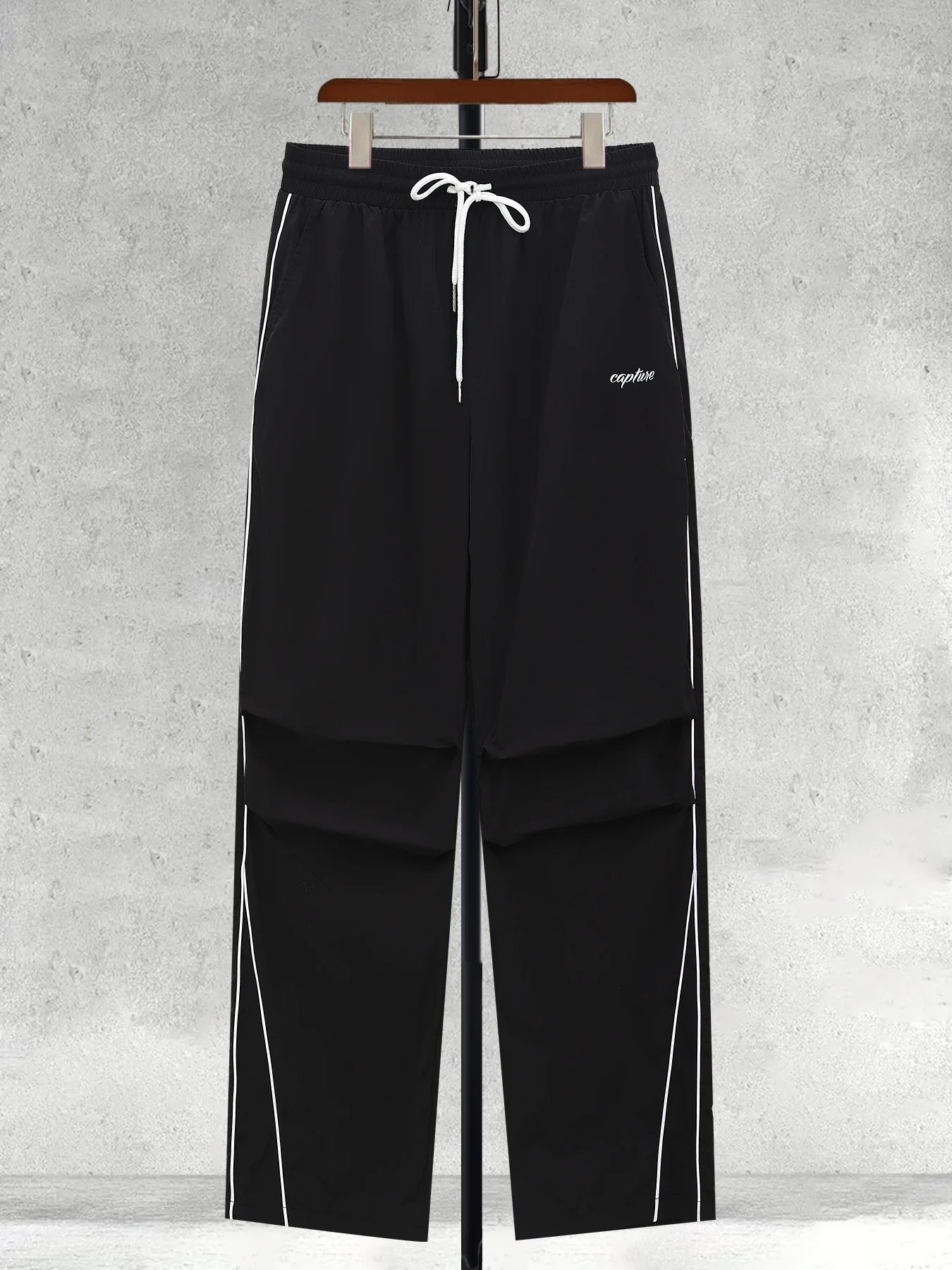 Men's Side Stripe Wide Leg Trousers – Loose Casual Summer Sports Pants Black