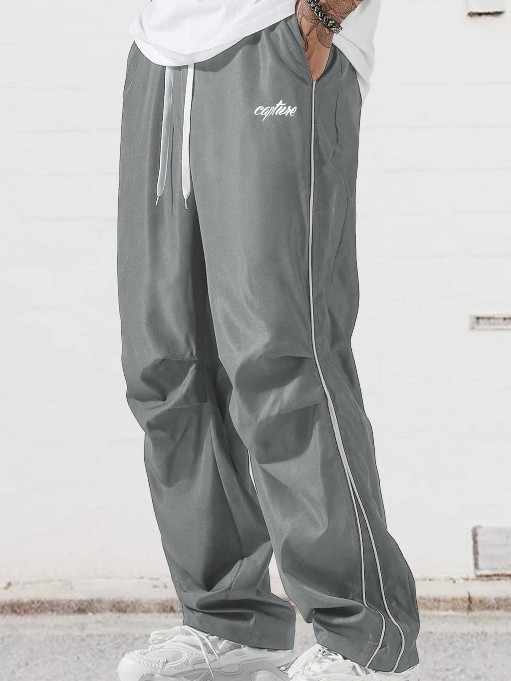 Men's Side Stripe Wide Leg Trousers – Loose Casual Summer Sports Pants Gray