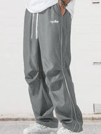 Men's Side Stripe Wide Leg Trousers – Loose Casual Summer Sports Pants Gray