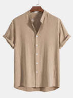 Men's Summer Set Shirt and Trousers Stand Collar Short Sleeve Lightweight 1