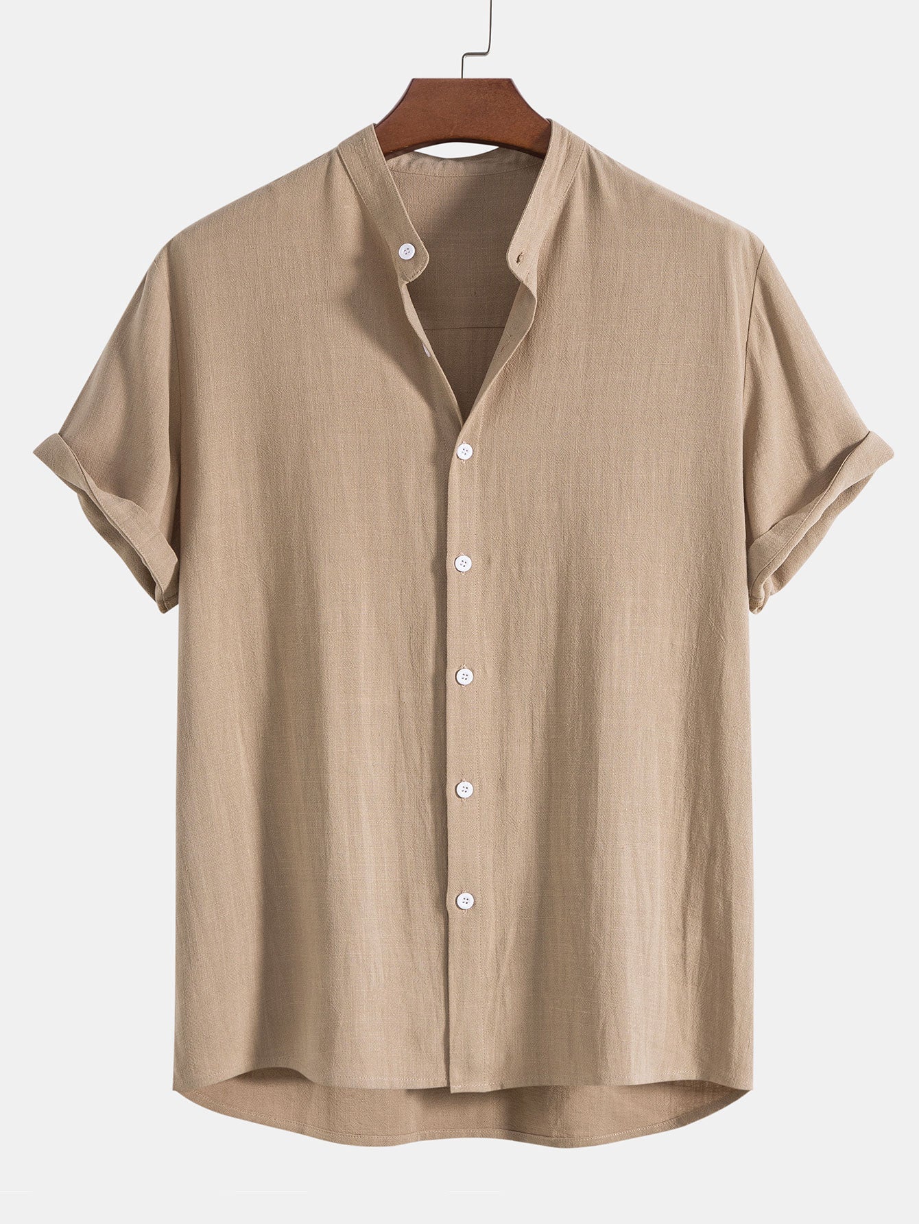 Men's Summer Set Shirt and Trousers Stand Collar Short Sleeve Lightweight 1