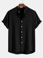 Men's Summer Set Shirt and Trousers Stand Collar Short Sleeve Lightweight 2