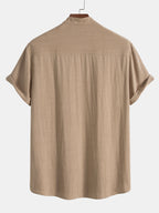Men's Summer Set Shirt and Trousers Stand Collar Short Sleeve Lightweight 3