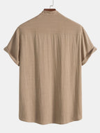 Men's Summer Set Shirt and Trousers Stand Collar Short Sleeve Lightweight 3