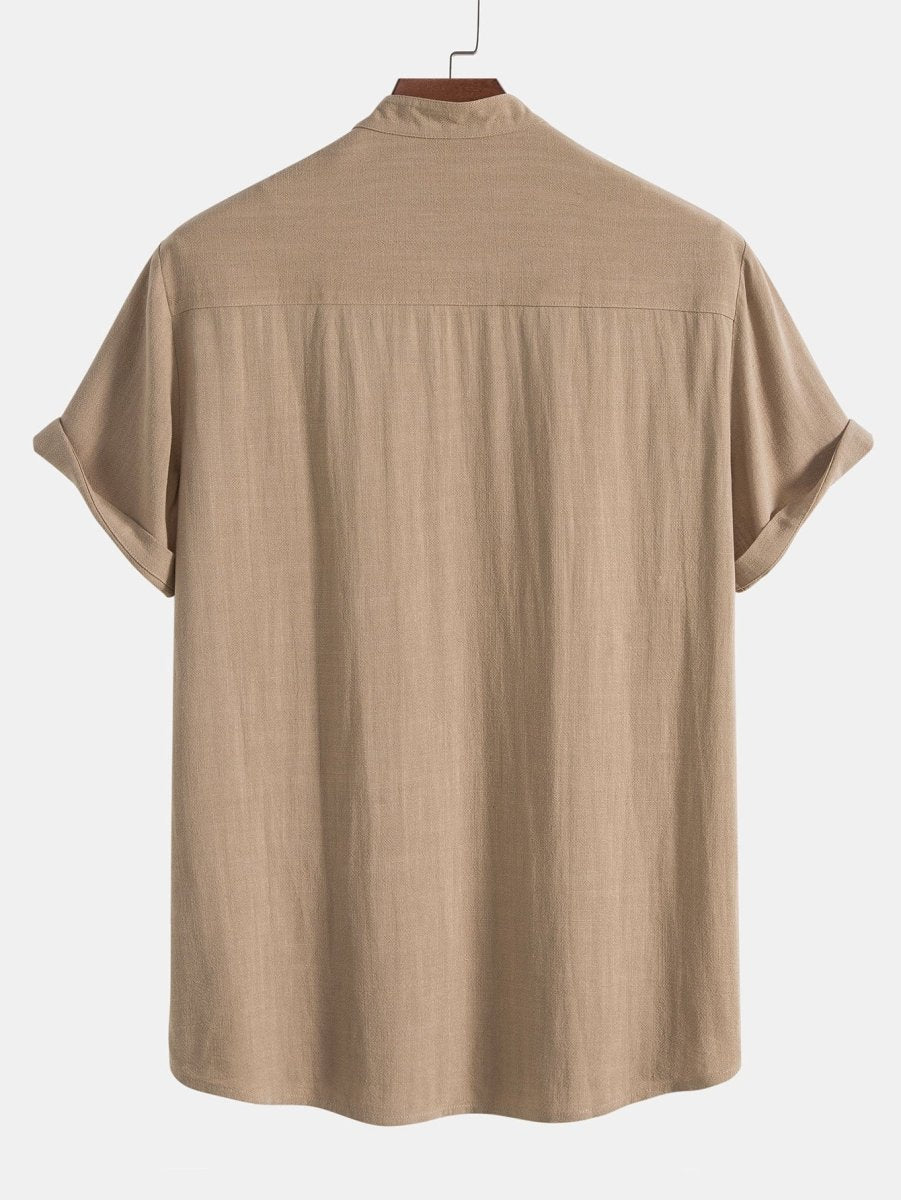 Men's Summer Set Shirt and Trousers Stand Collar Short Sleeve Lightweight 3