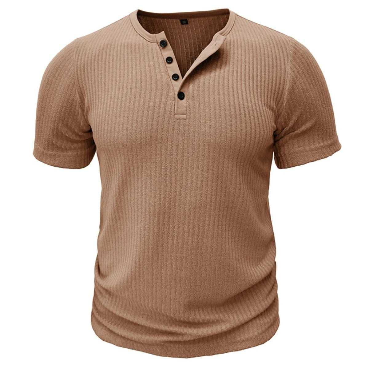 Men’s T-Shirt with Button Placket Ribbed Texture and Short Sleeves 0