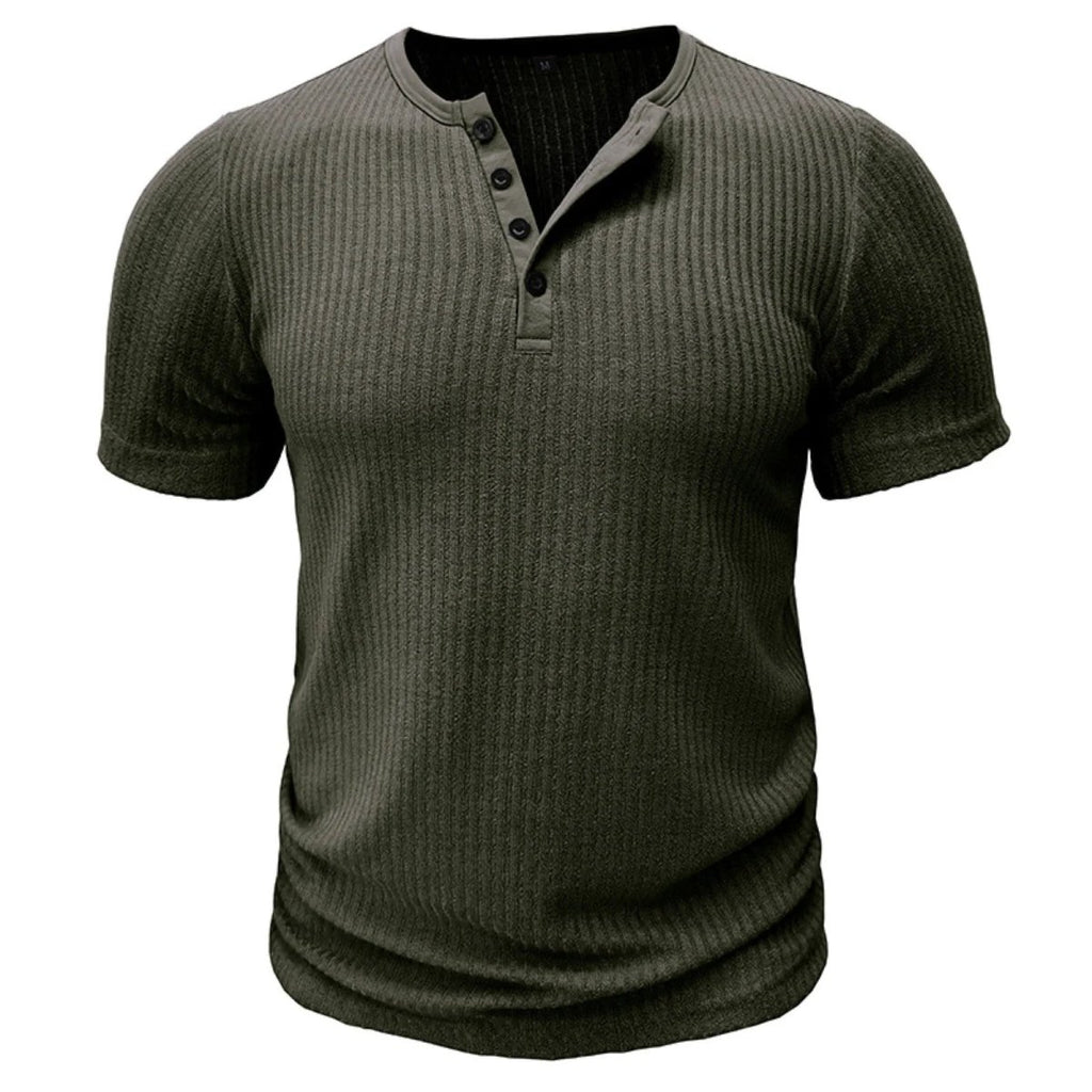 Men’s T-Shirt with Button Placket Ribbed Texture and Short Sleeves 1