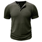 Men’s T-Shirt with Button Placket Ribbed Texture and Short Sleeves 1