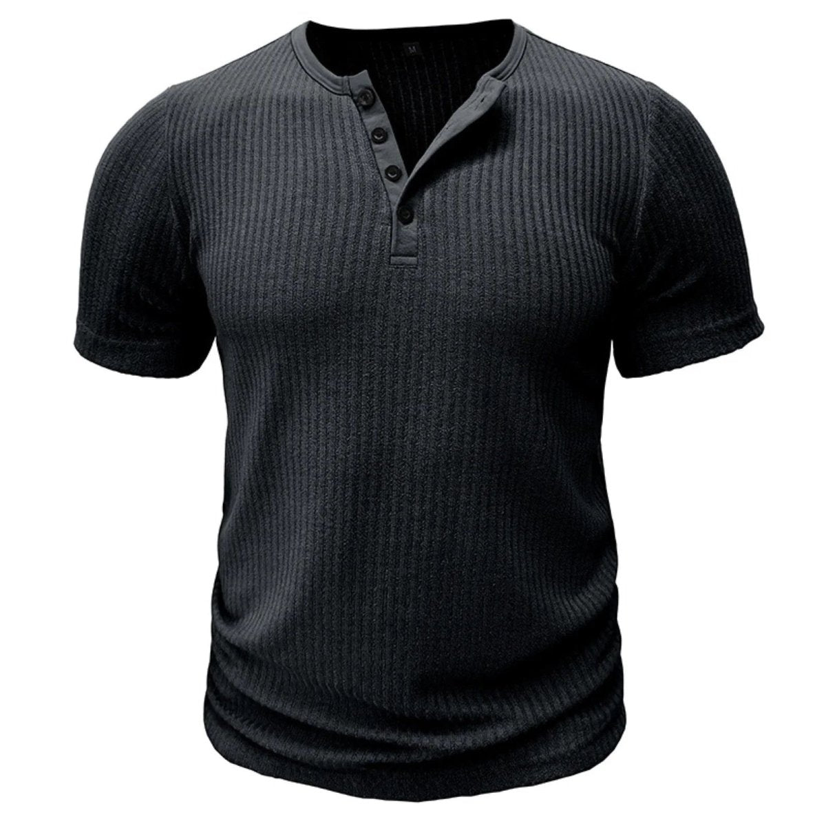 Men’s T-Shirt with Button Placket Ribbed Texture and Short Sleeves 2