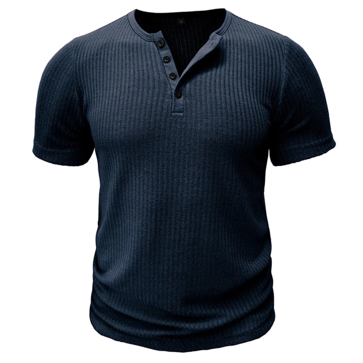 Men’s T-Shirt with Button Placket Ribbed Texture and Short Sleeves 3