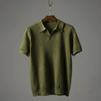 Men’s Textured Knit T-Shirt with Open Collar and Short Sleeves 0
