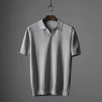 Men’s Textured Knit T-Shirt with Open Collar and Short Sleeves 1