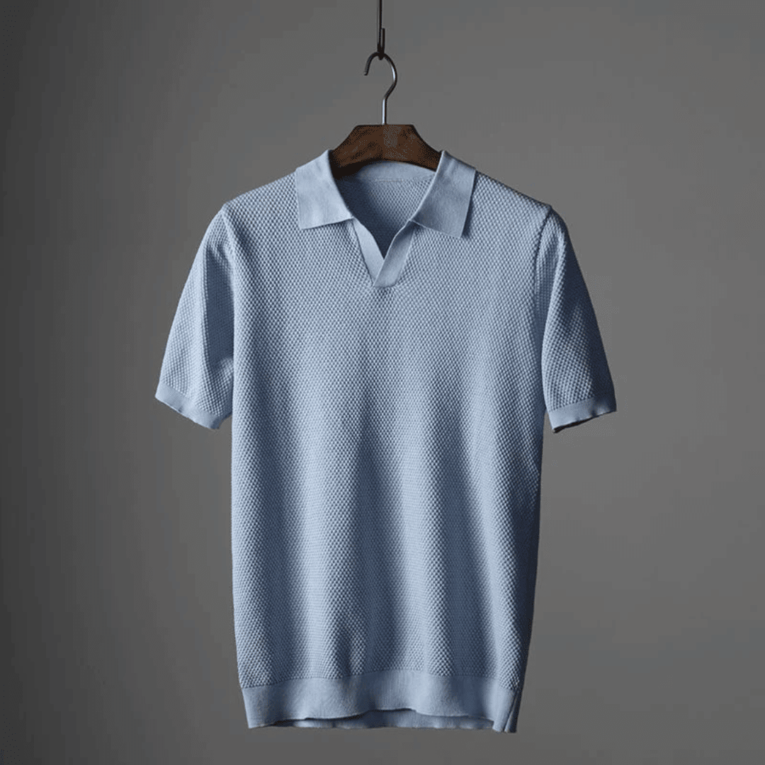 Men’s Textured Knit T-Shirt with Open Collar and Short Sleeves 2