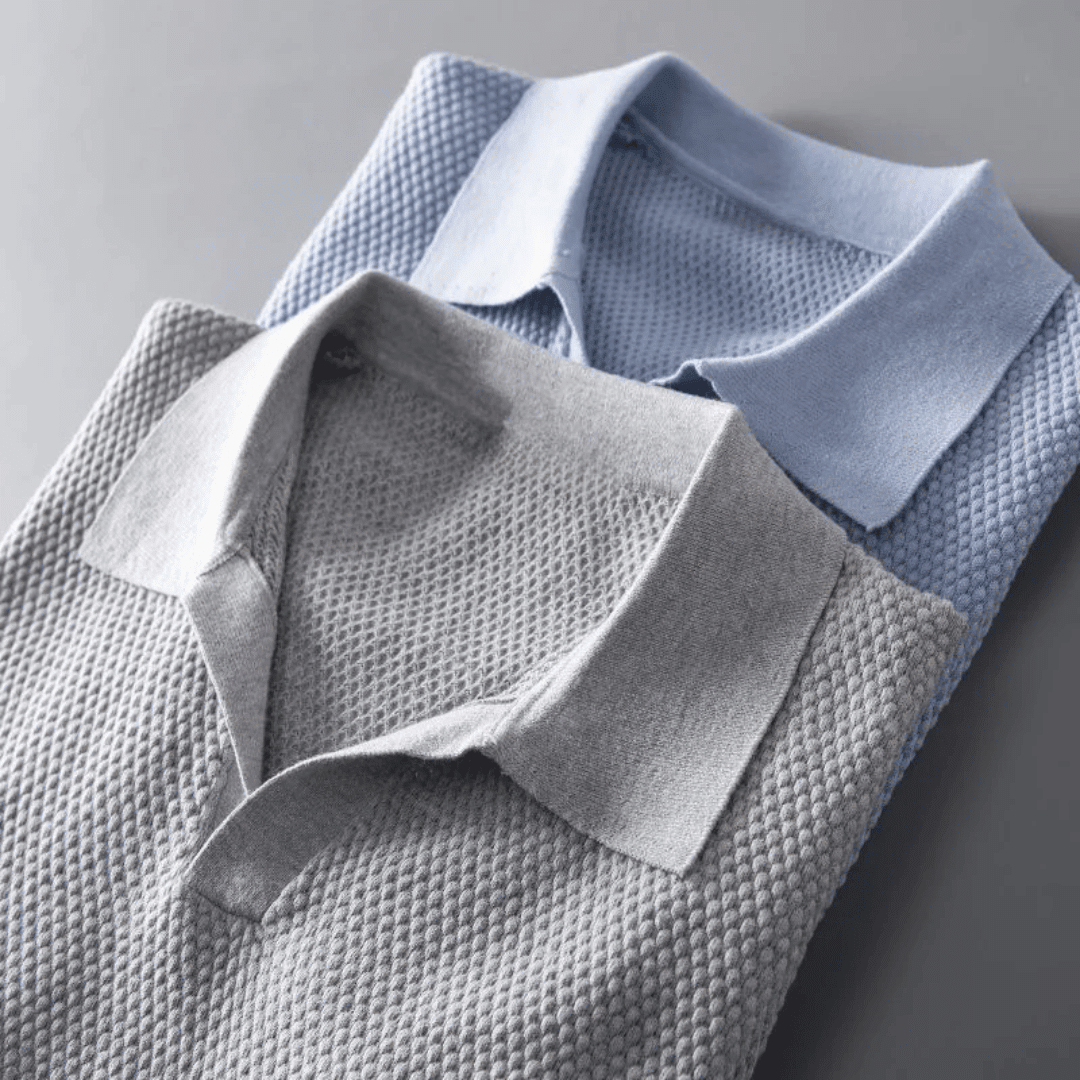 Men’s Textured Knit T-Shirt with Open Collar and Short Sleeves 4