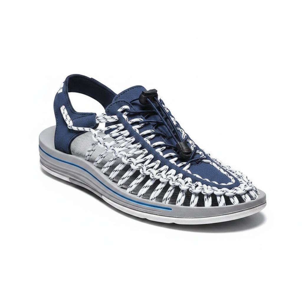 Men's Woven Beach Water Shoes - Breathable Knit Summer Sandals with EVA Footbed