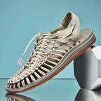 Men's Woven Beach Water Shoes - Breathable Knit Summer Sandals with EVA Footbed Beige