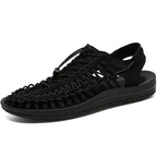 Men's Woven Beach Water Shoes - Breathable Knit Summer Sandals with EVA Footbed Black