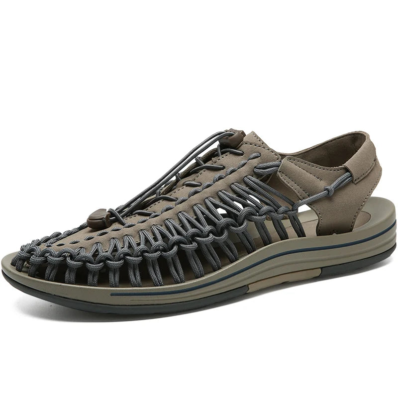 Men's Woven Beach Water Shoes - Breathable Knit Summer Sandals with EVA Footbed grey