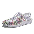 Men's Woven Beach Water Shoes - Breathable Knit Summer Sandals with EVA Footbed White rainbow 35