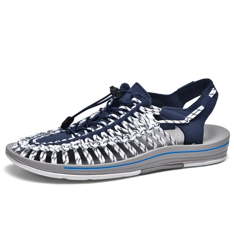 Men's Woven Beach Water Shoes - Breathable Knit Summer Sandals with EVA Footbed blue