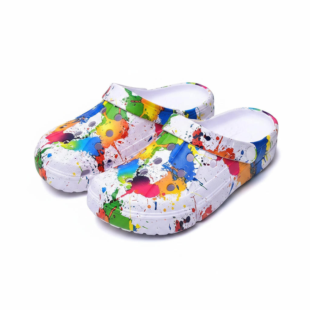Men's & Women's Air-Cushion Clogs - Breathable Thick-Sole Beach Sandals, Paint-Splatter Print