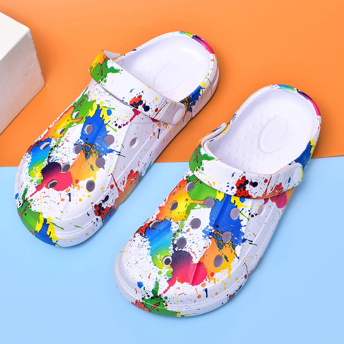 Men's & Women's Air-Cushion Clogs - Breathable Thick-Sole Beach Sandals, Paint-Splatter Print