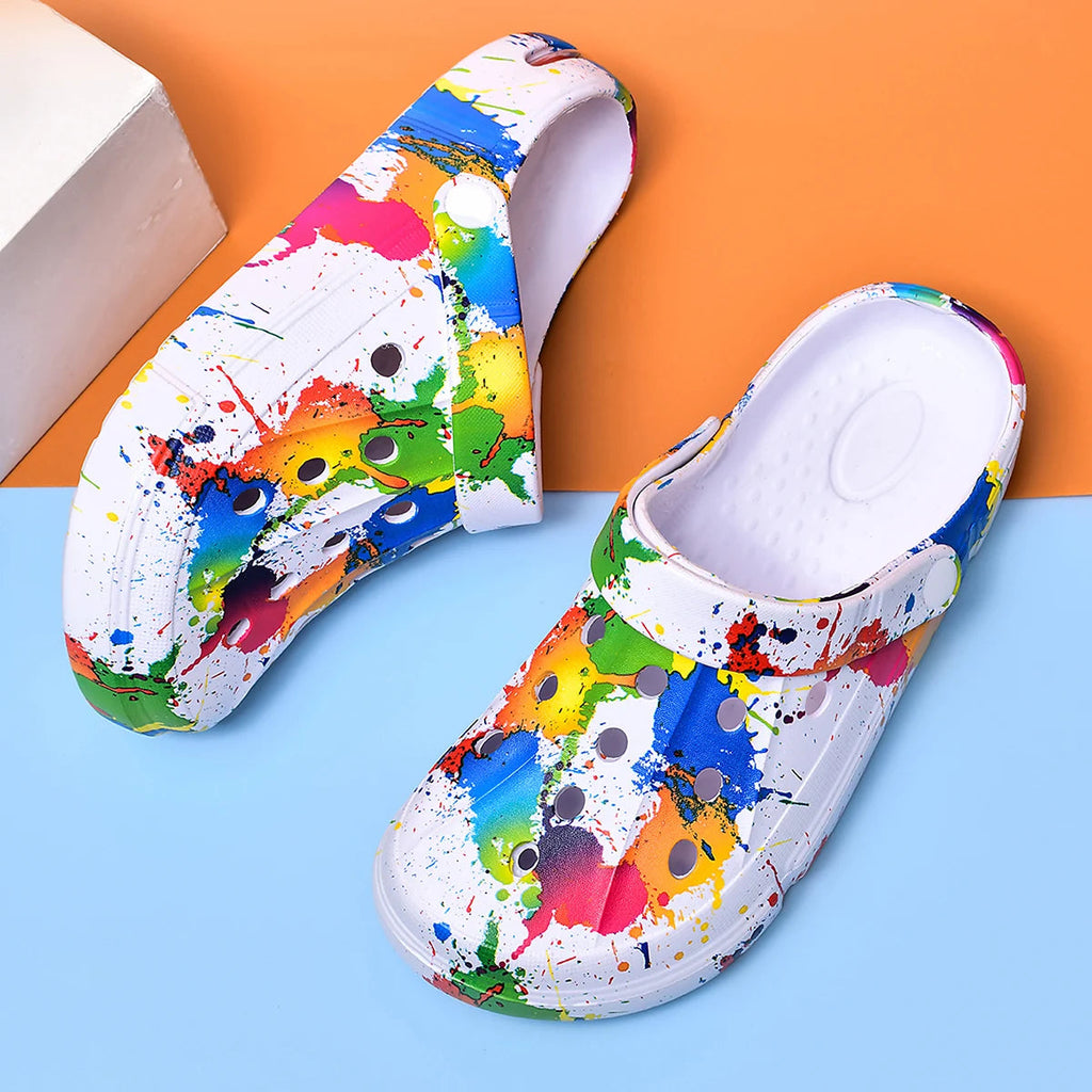 Men's & Women's Air-Cushion Clogs - Breathable Thick-Sole Beach Sandals, Paint-Splatter Print