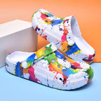 Men's & Women's Air-Cushion Clogs - Breathable Thick-Sole Beach Sandals, Paint-Splatter Print