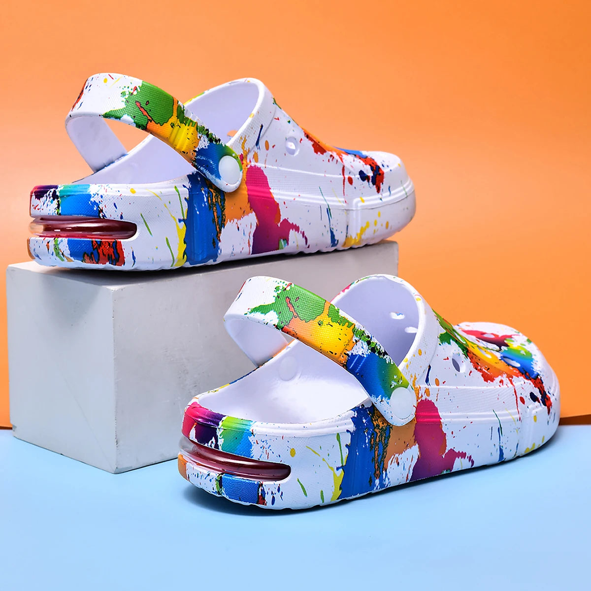 Men's & Women's Air-Cushion Clogs - Breathable Thick-Sole Beach Sandals, Paint-Splatter Print