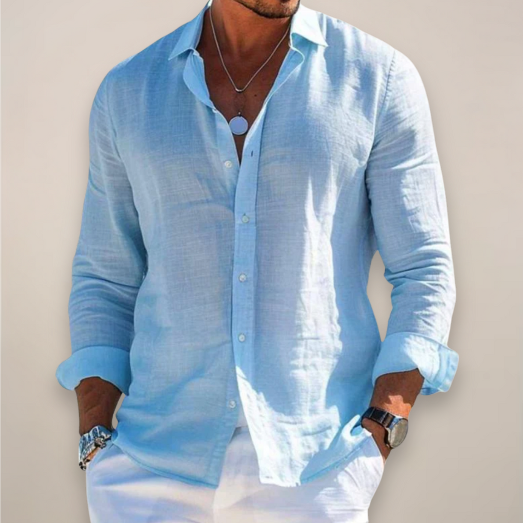 Nisyros | Men’s Linen Long Sleeve Shirt Blue
