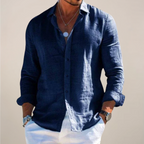 Nisyros | Men’s Linen Long Sleeve Shirt Navy Blue
