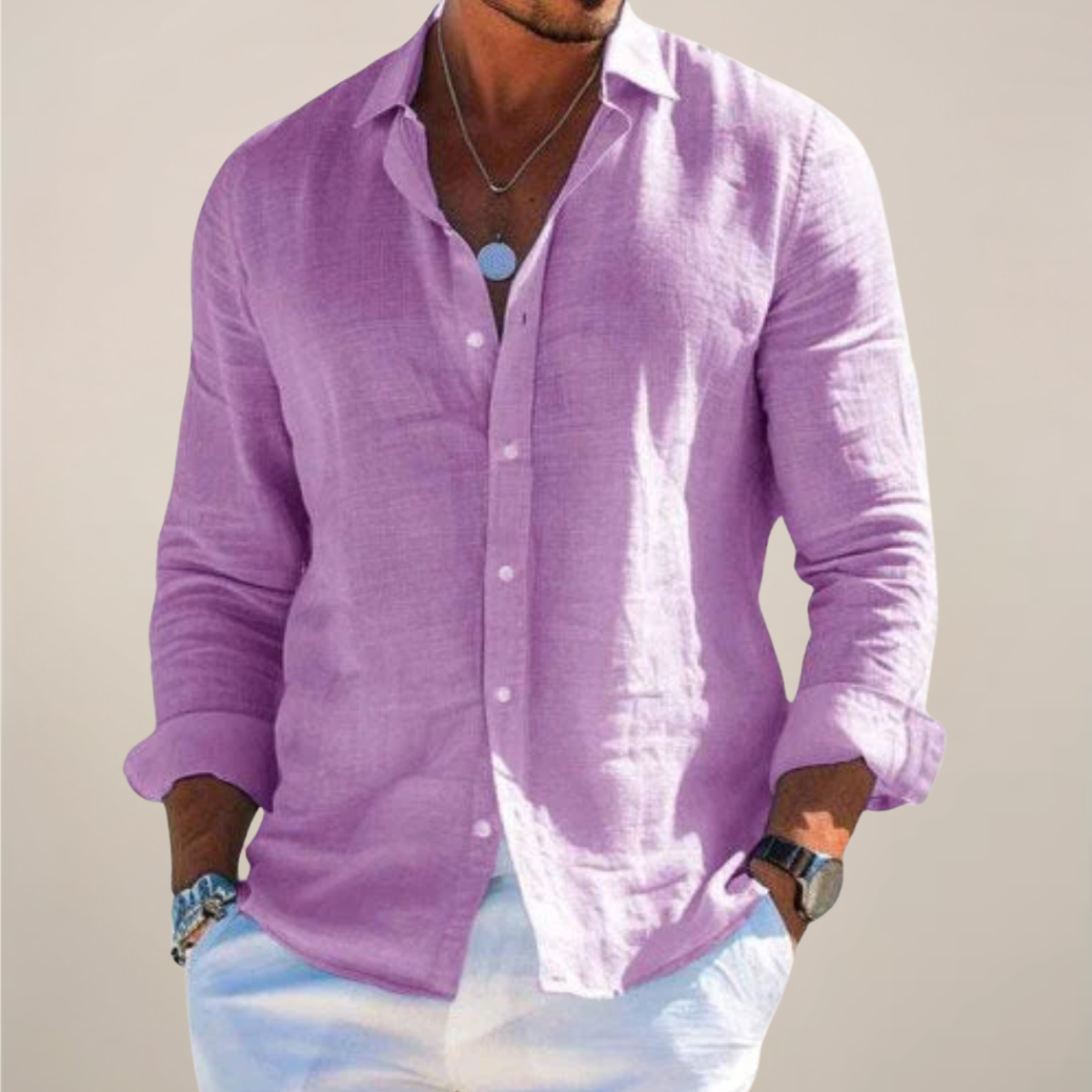 Nisyros | Men’s Linen Long Sleeve Shirt Purple