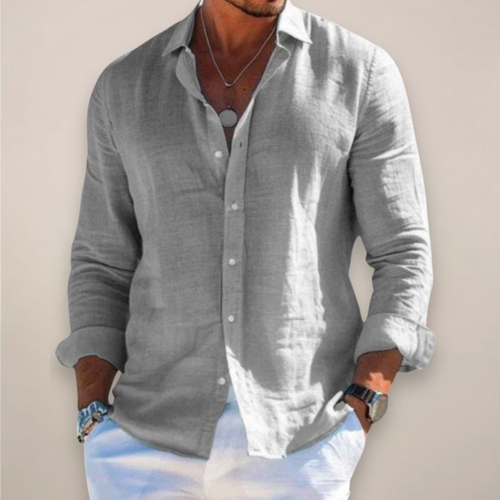Nisyros | Men’s Linen Long Sleeve Shirt Grey