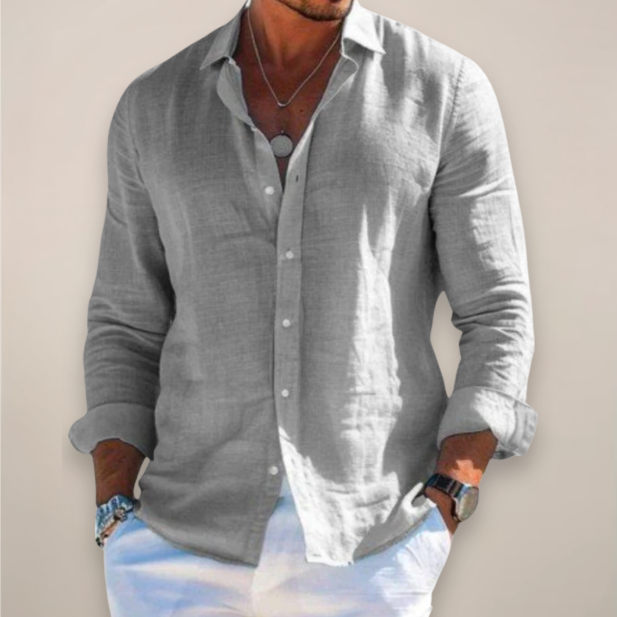 Nisyros | Men’s Linen Long Sleeve Shirt Grey