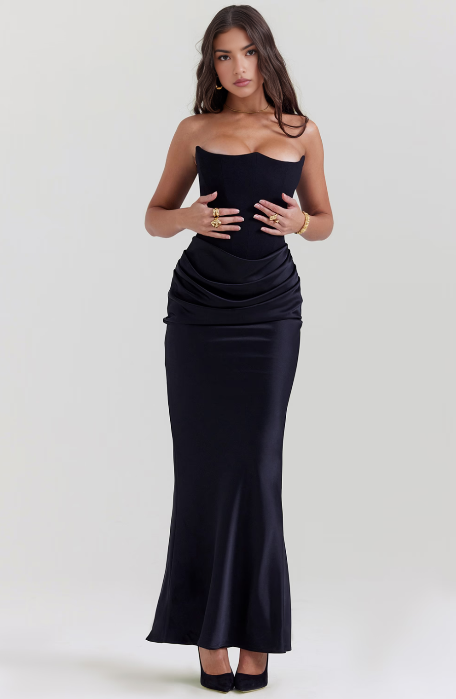 Women's Strapless Corset Maxi Dress Black