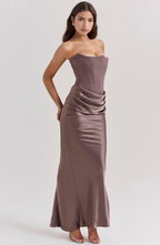 Women's Strapless Corset Maxi Dress Brown