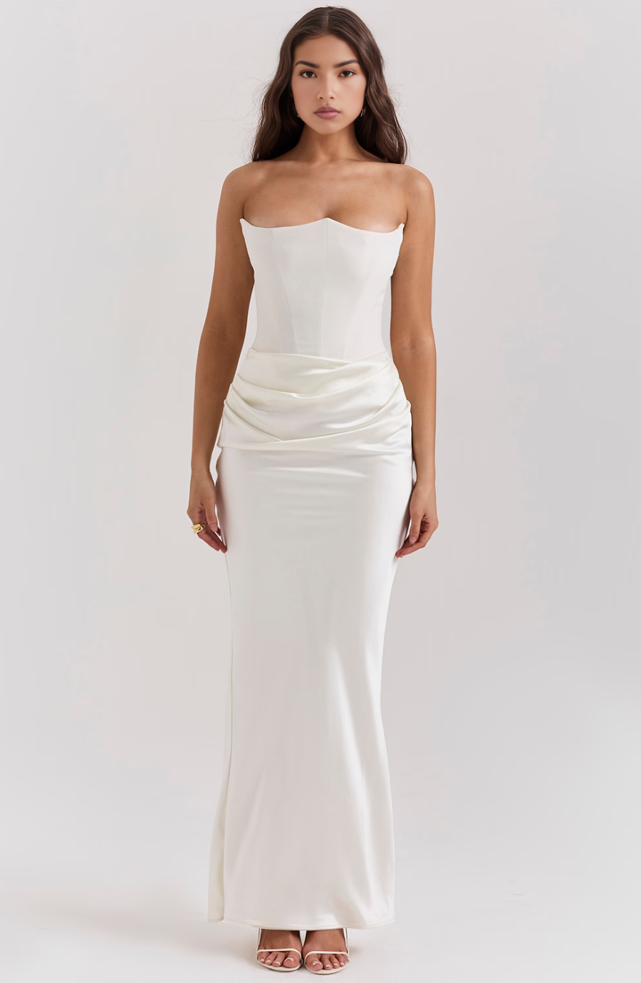 Women's Strapless Corset Maxi Dress White