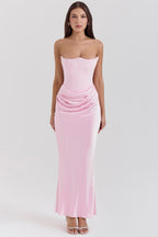 Women's Strapless Corset Maxi Dress Baby Pink